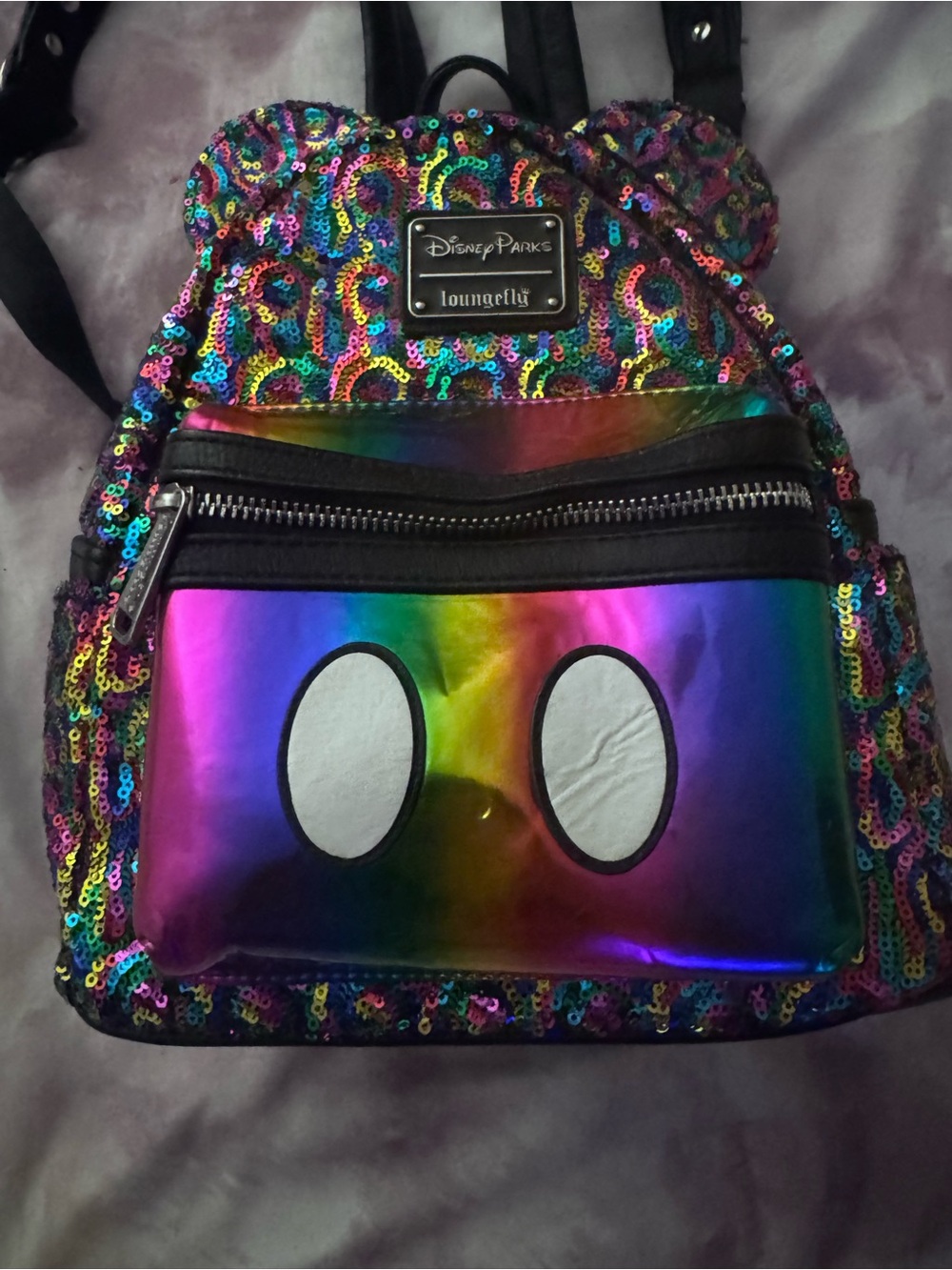 Disney Parks Loungefly Rainbow Sequin Mickey Mini Backpack (retired)